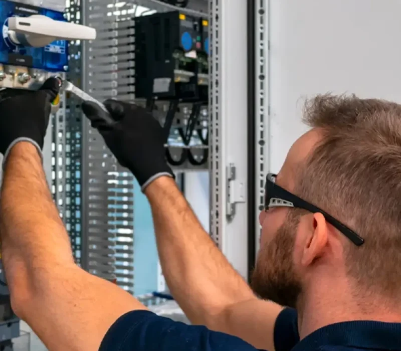 Technician Performing Electrical Panel Upgrade with Professional Tools
